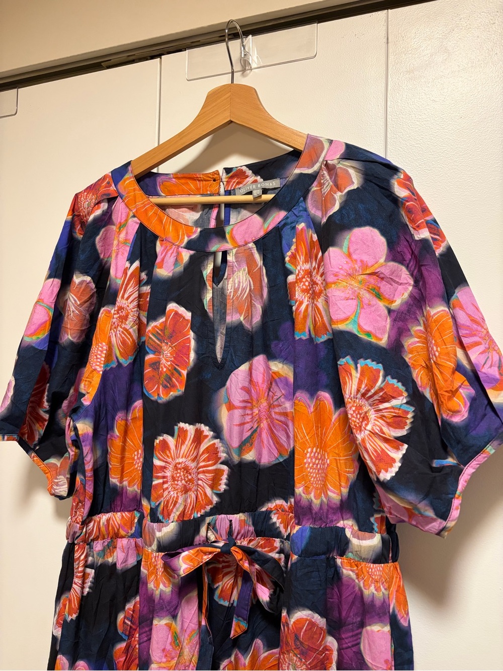 Oliver Bonas Blue Cotton Floral Print Tiered Keyhole Midi Dress - Picture 4 of 6